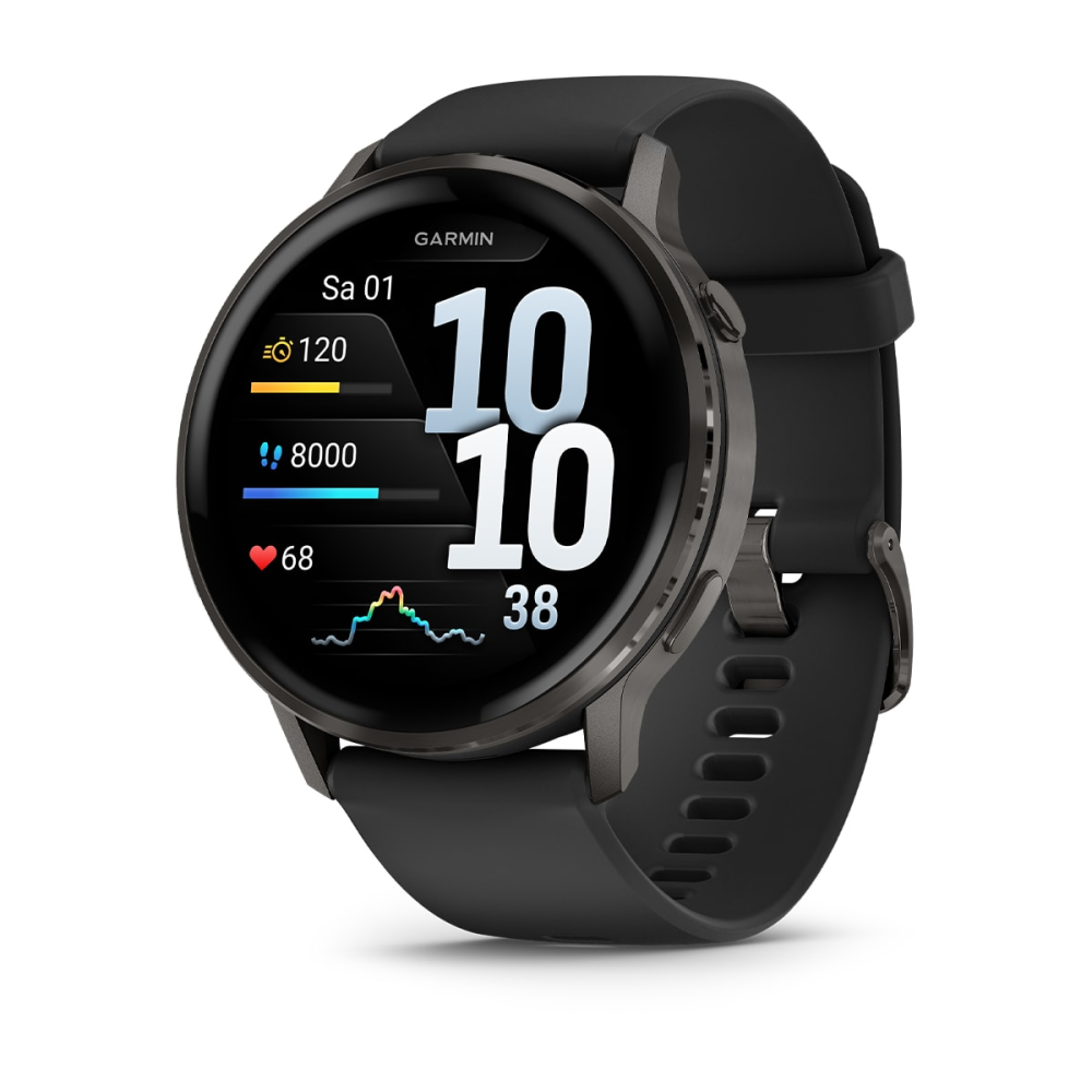 Garmin Venu® 4 – 45 mm, Schwarz/Schiefergrau mit Schnellwechsel-Silikon-Armband 22 mm